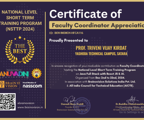 National Level Short Term Training Program Faculty Coordinator Appreciation