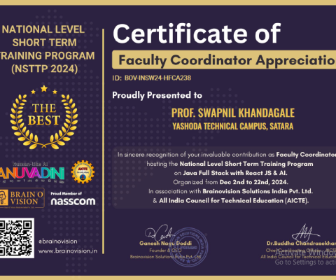 National Level Short Term Training Program Faculty Coordinator Appreciation