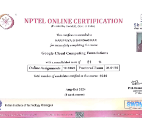 Completing The NPTEL Course Named Google Cloud Computing Foundations